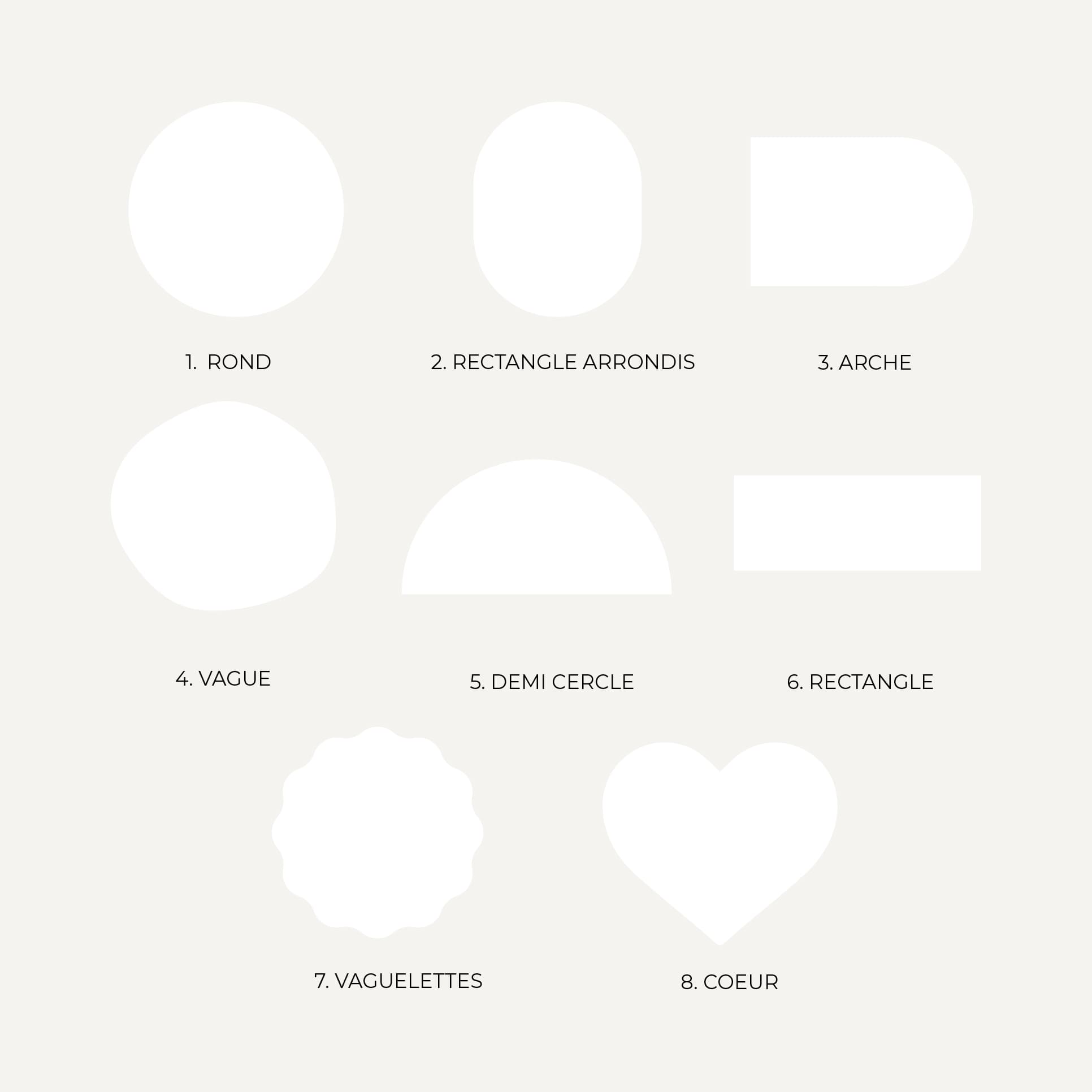 Formes ovale, arche, rectangle et festonnée pour mariage