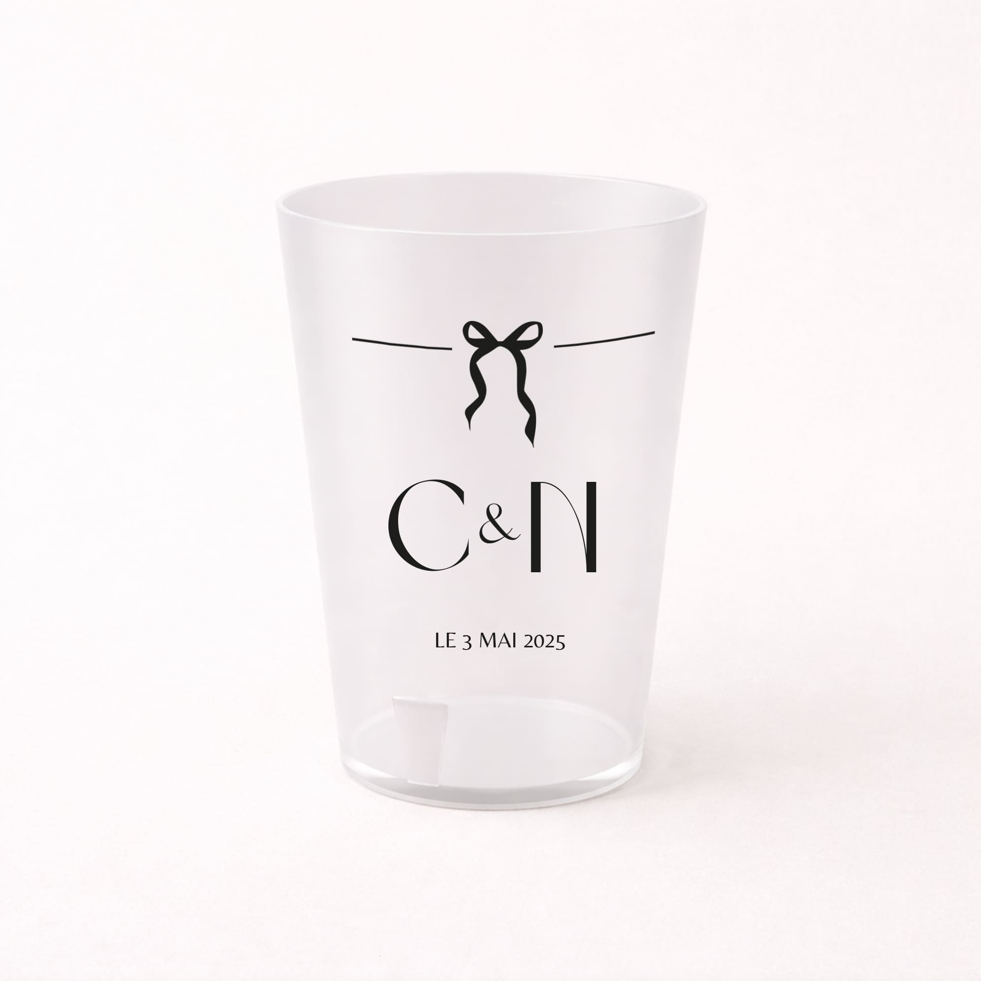 Gobelet mariage personnalisé transparent avec initiales et ruban, collection Love & Ribbons
