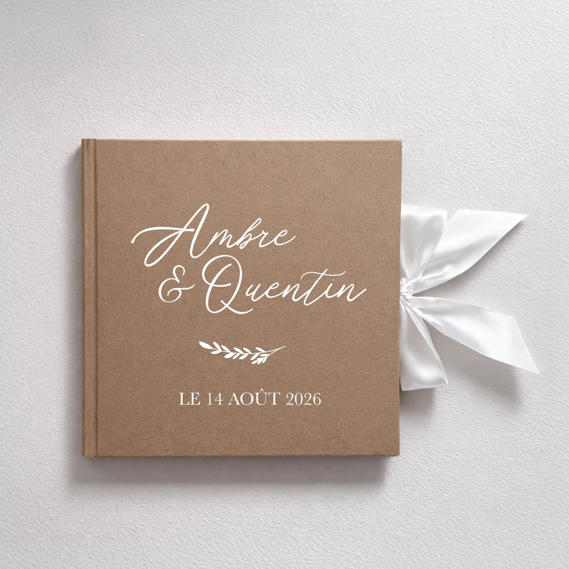 Livre d’or mariage bohème champêtre en papier kraft avec ruban satin