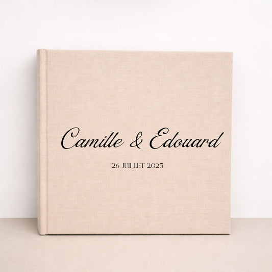 Livre d’or mariage classique traditionnel personnalisé en lin