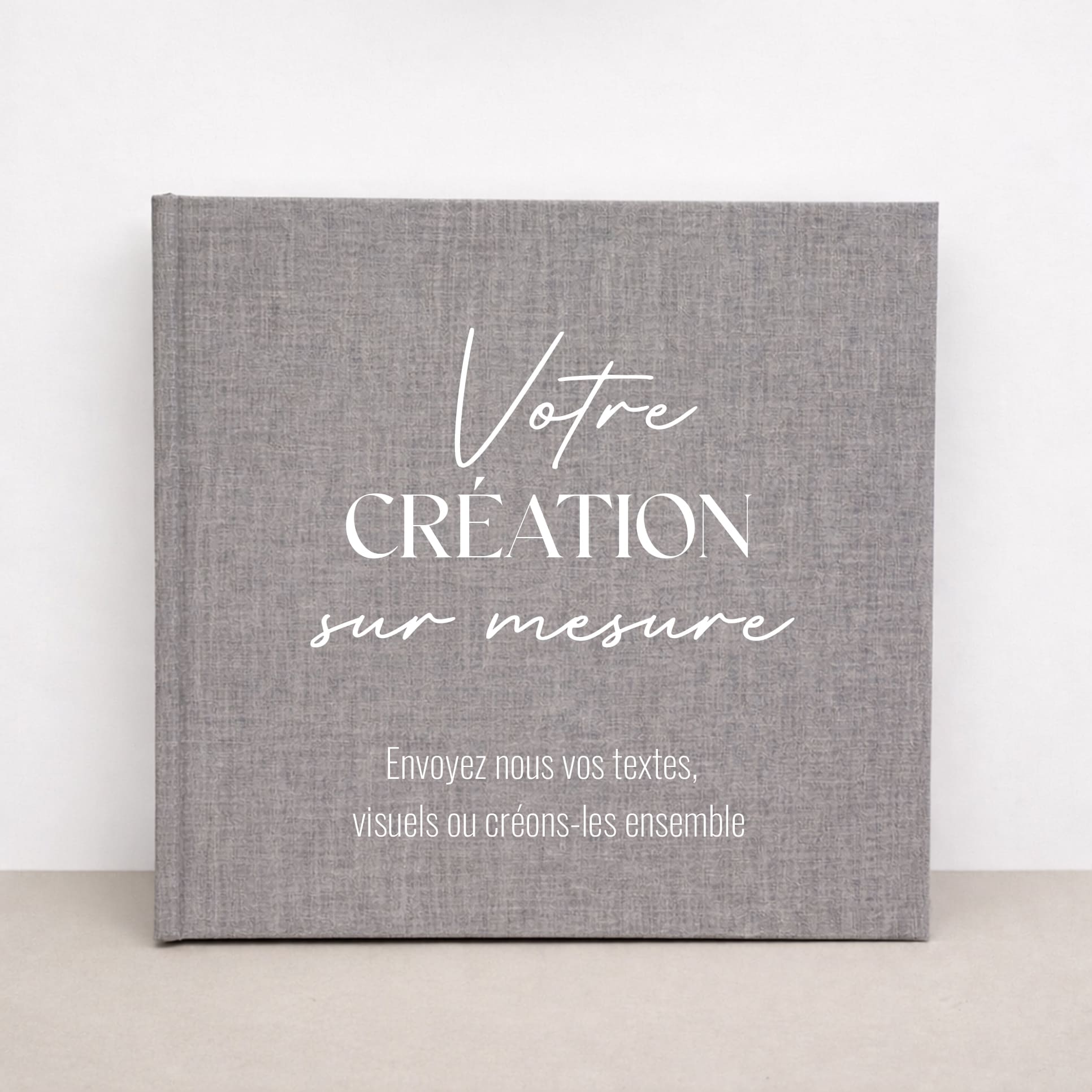 Livre d’or mariage en lin gris personnalisé, style romantique moderne et intemporel