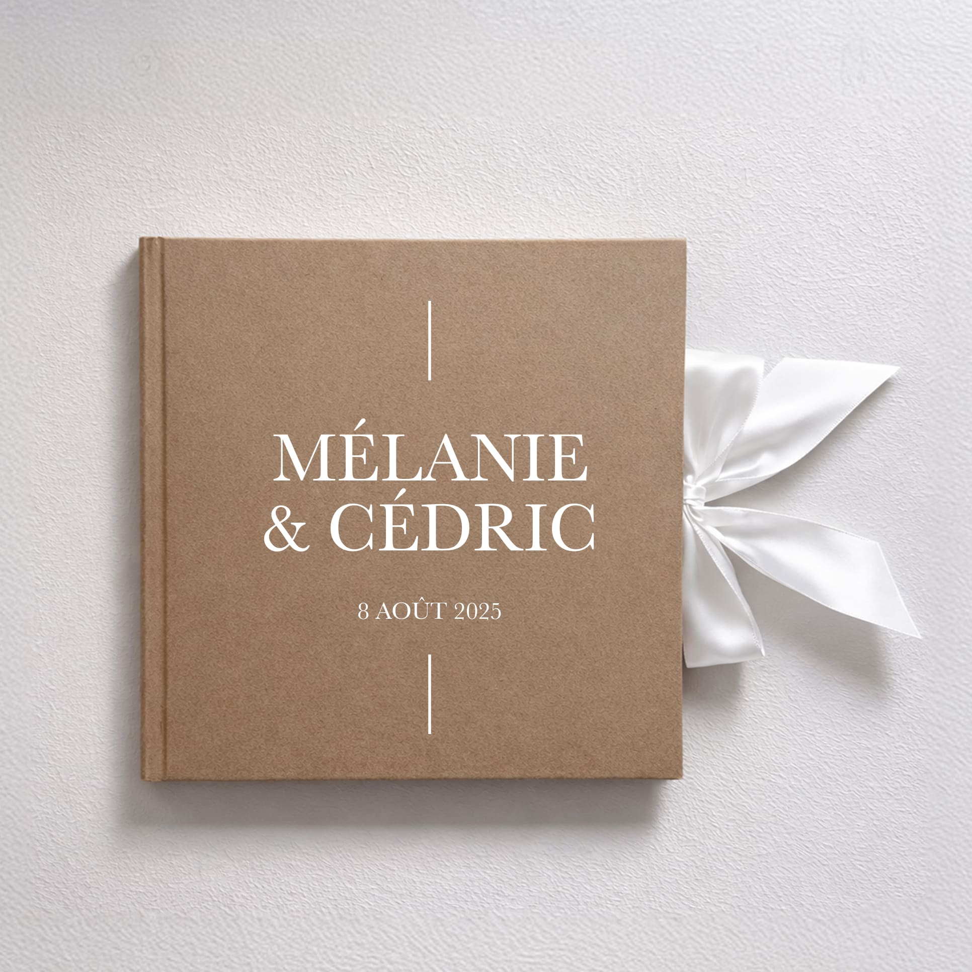 Livre d’or mariage Modern Line en papier blanc avec ruban satin