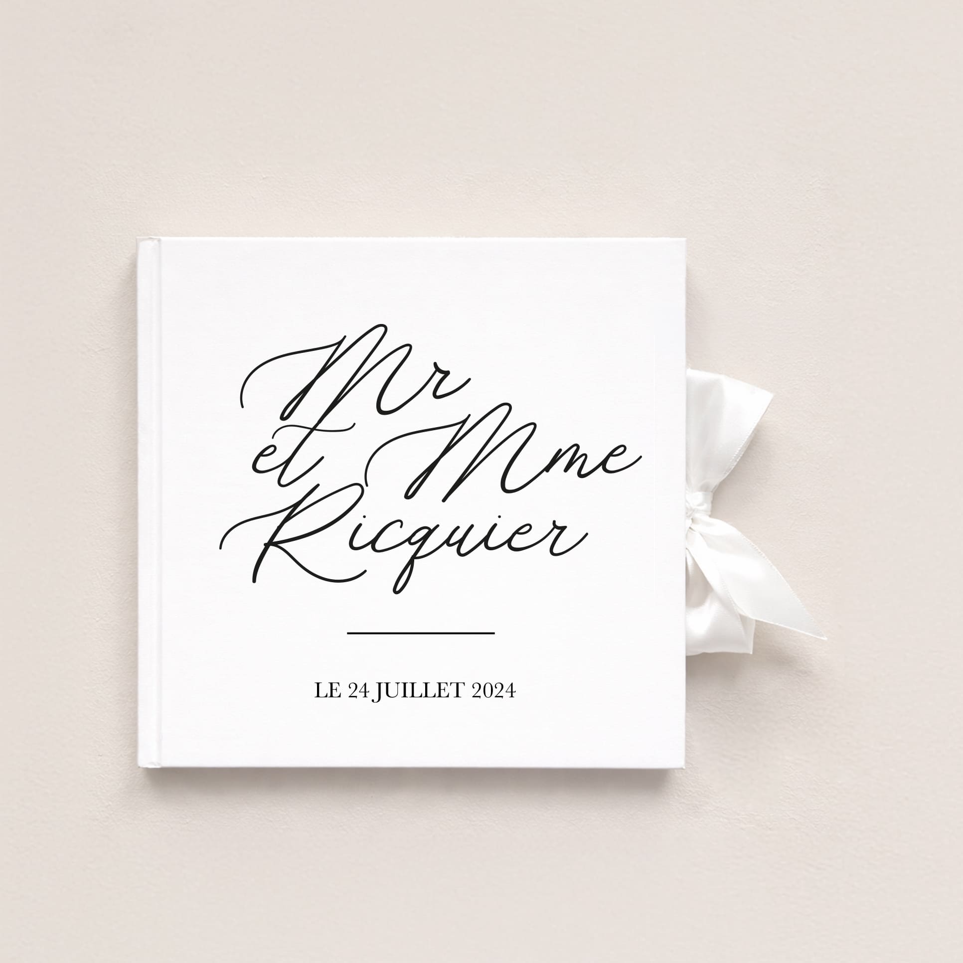 Livre d’or mariage romantique moderne avec ruban satin
