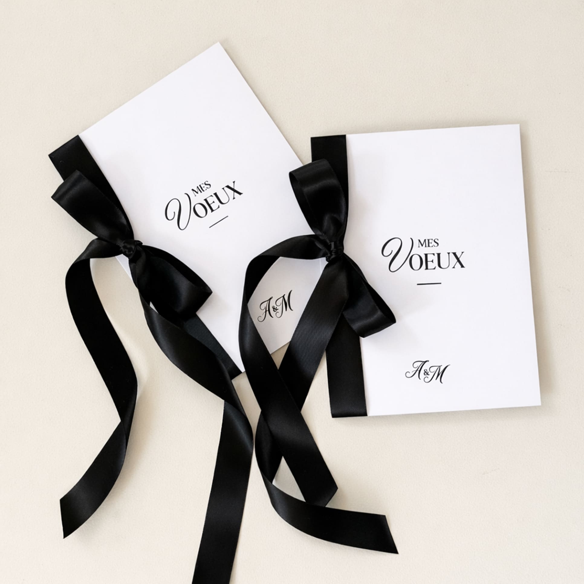 Livret de vœux mariage personnalisé avec ruban satin noir élégant