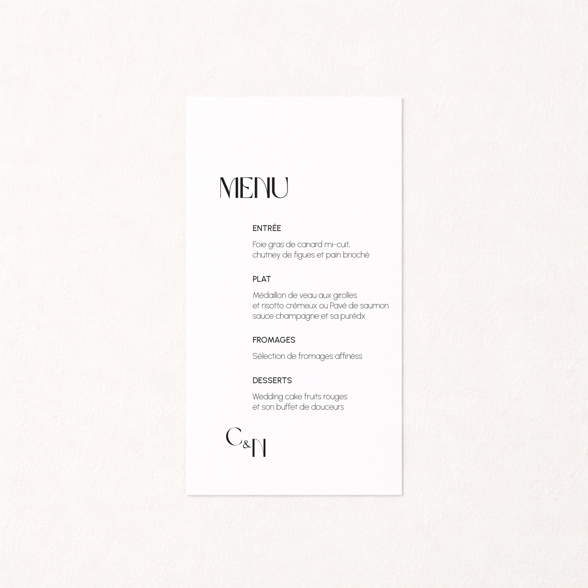 Menu mariage en papier blanc format 10x15 collection Love & Ribbons