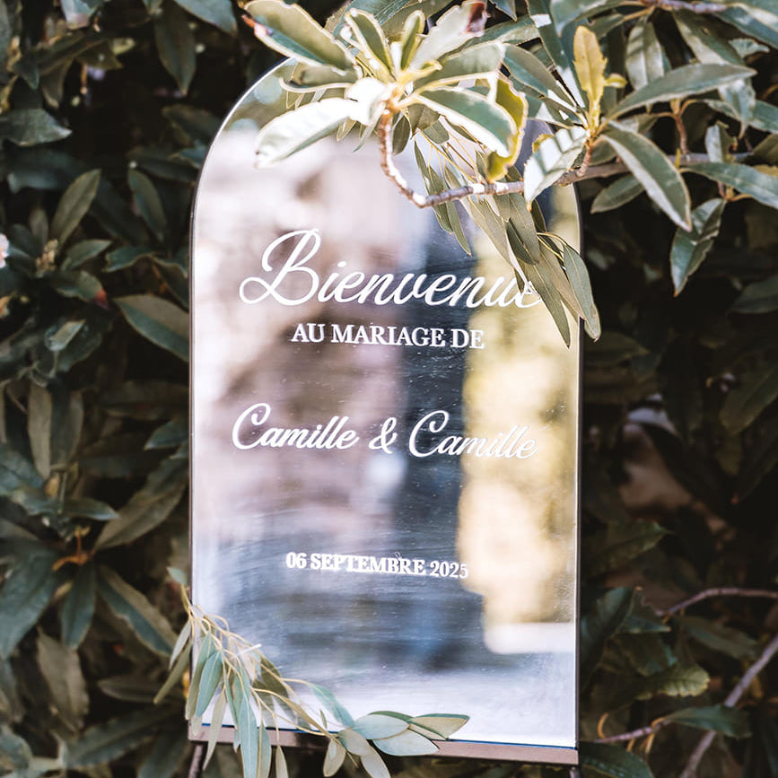 Sticker pour panneau de bienvenue sur miroir – mariage personnalisé