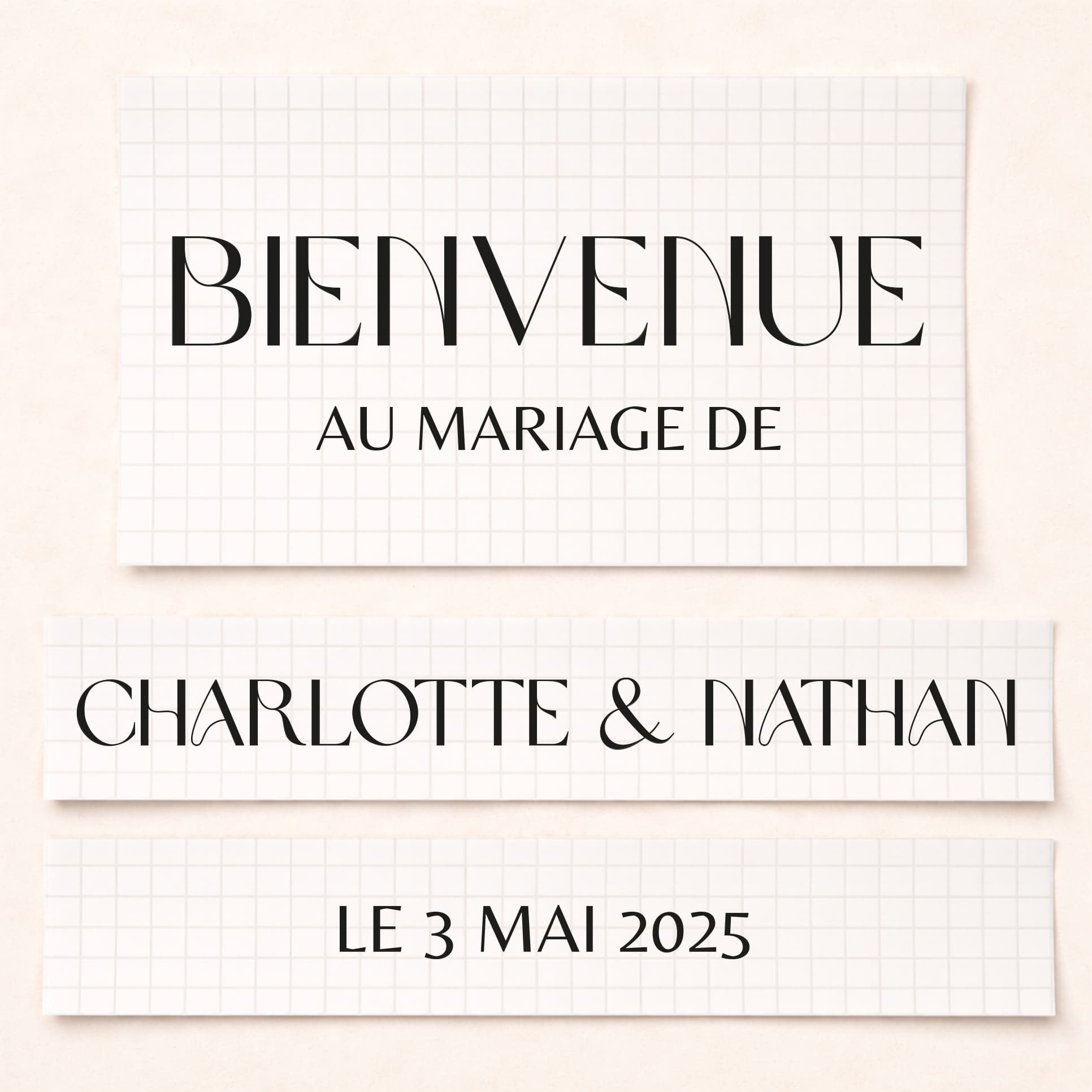 Détail du texte sticker bienvenue mariage découpé en vinyle sur bois