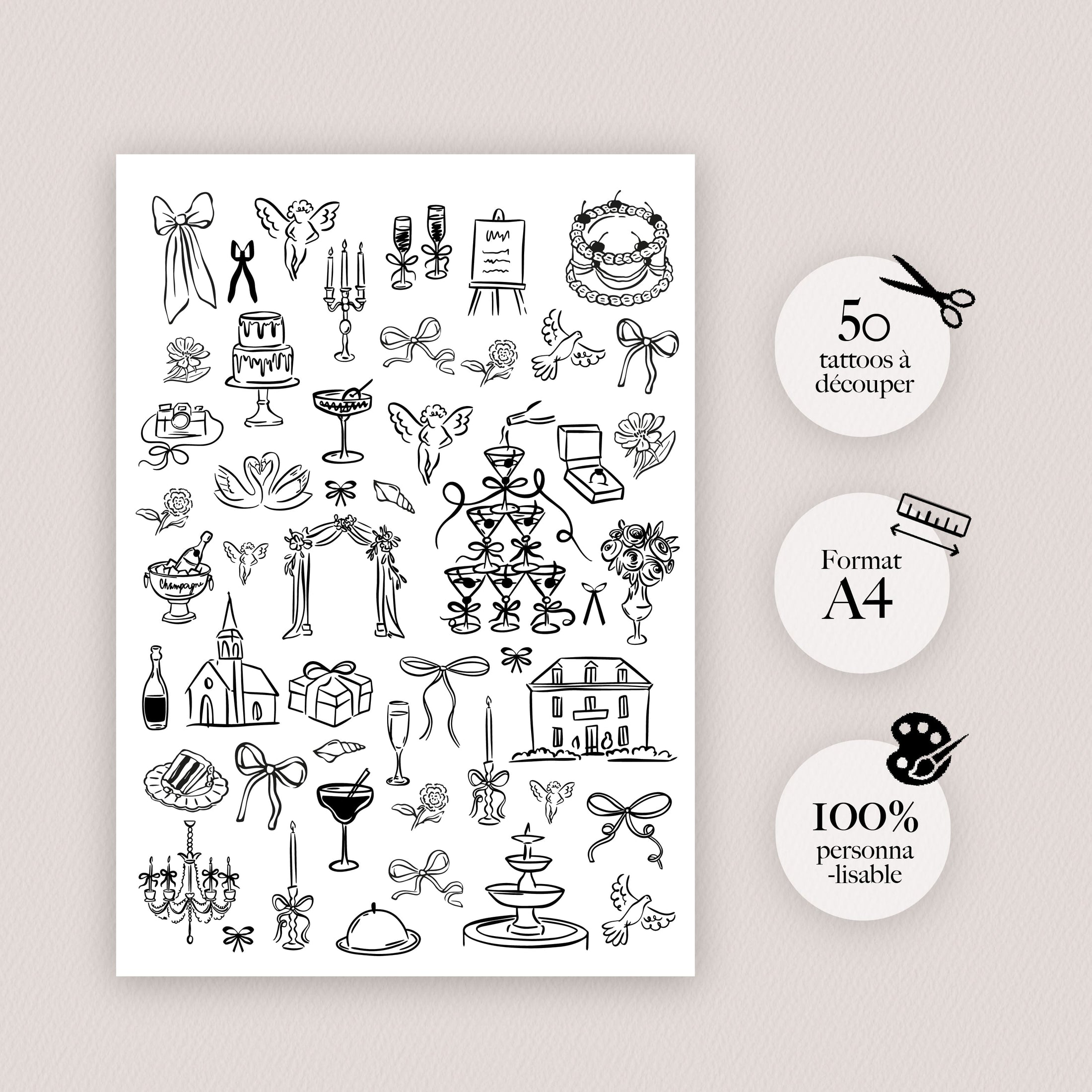 Tatouages mariage avec illustrations de nœuds et rubans élégants